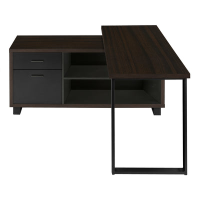 72" Espresso and Black Executive L-Shaped Desk