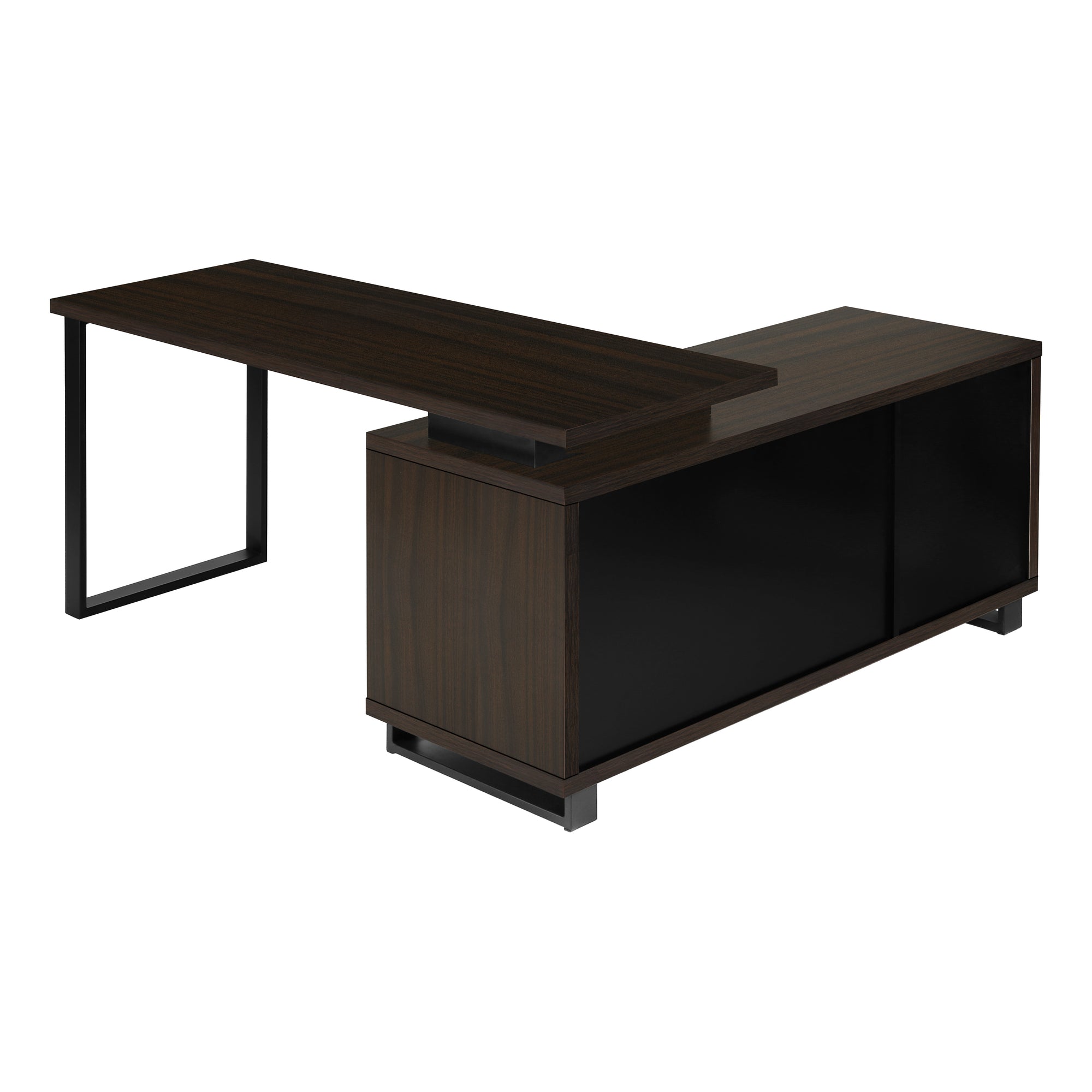 72" Espresso and Black Executive L-Shaped Desk