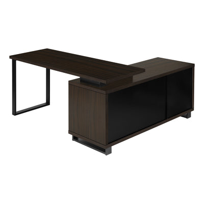 72" Espresso and Black Executive L-Shaped Desk