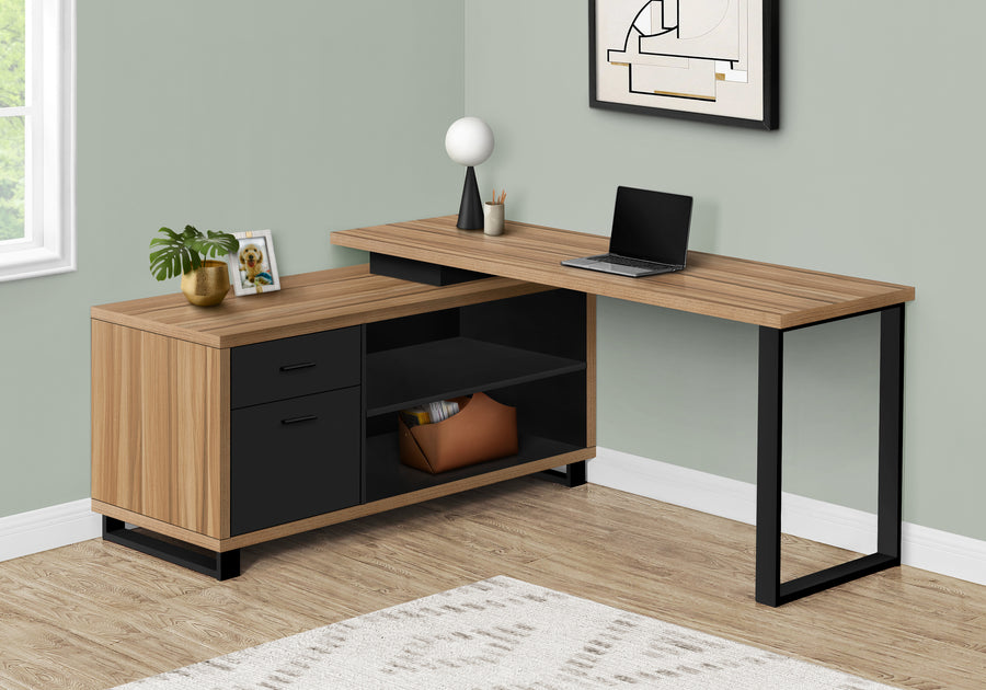 72" Brown and Black Executive L-Shaped Desk