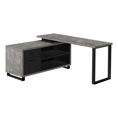 72" Grey and Black Executive L-Shaped Desk