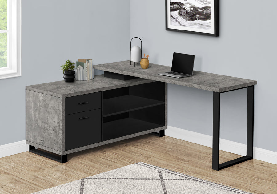 72" Grey and Black Executive L-Shaped Desk