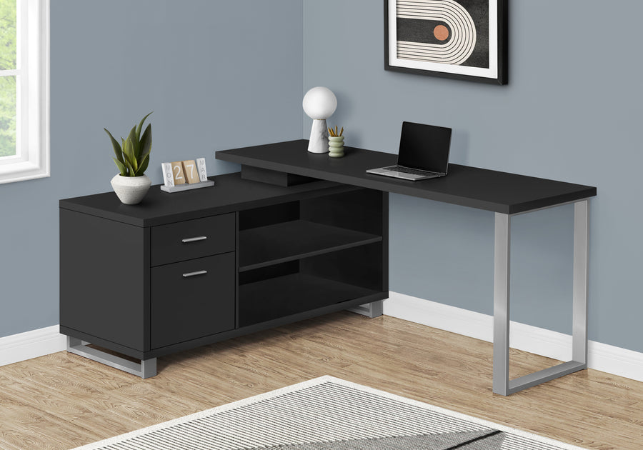72" Black and Silver Executive L-Shaped Desk