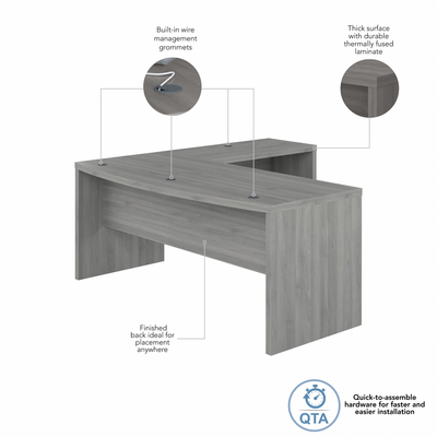 72" Modern L-Shaped Bow-Front Office Desk in Modern Gray