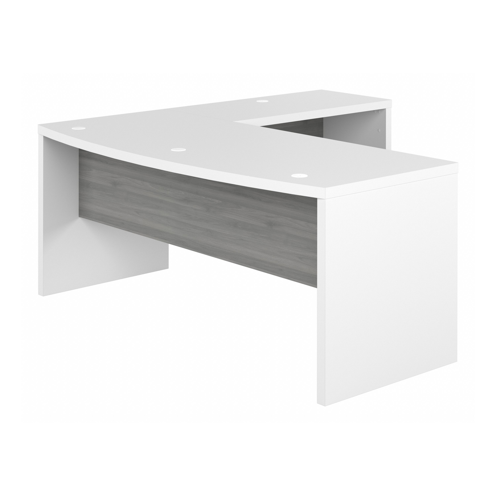 72” Modern L-Shaped Bow-Front Office Desk in Pure White & Modern Gray