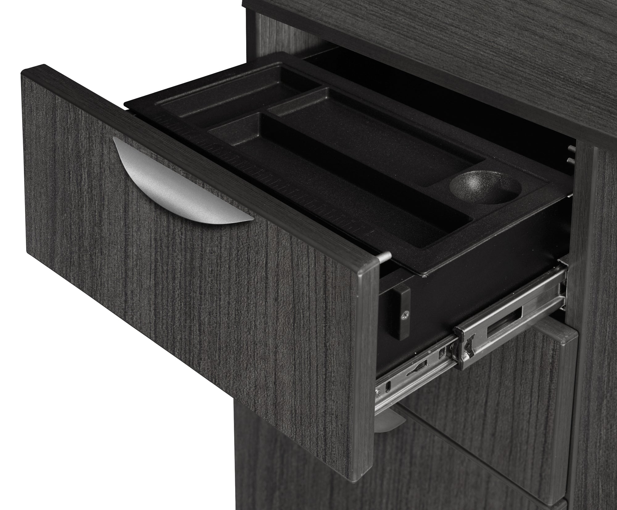 Premium Ash Gray U-shaped Desk with Locking Pedestal & Wire Management