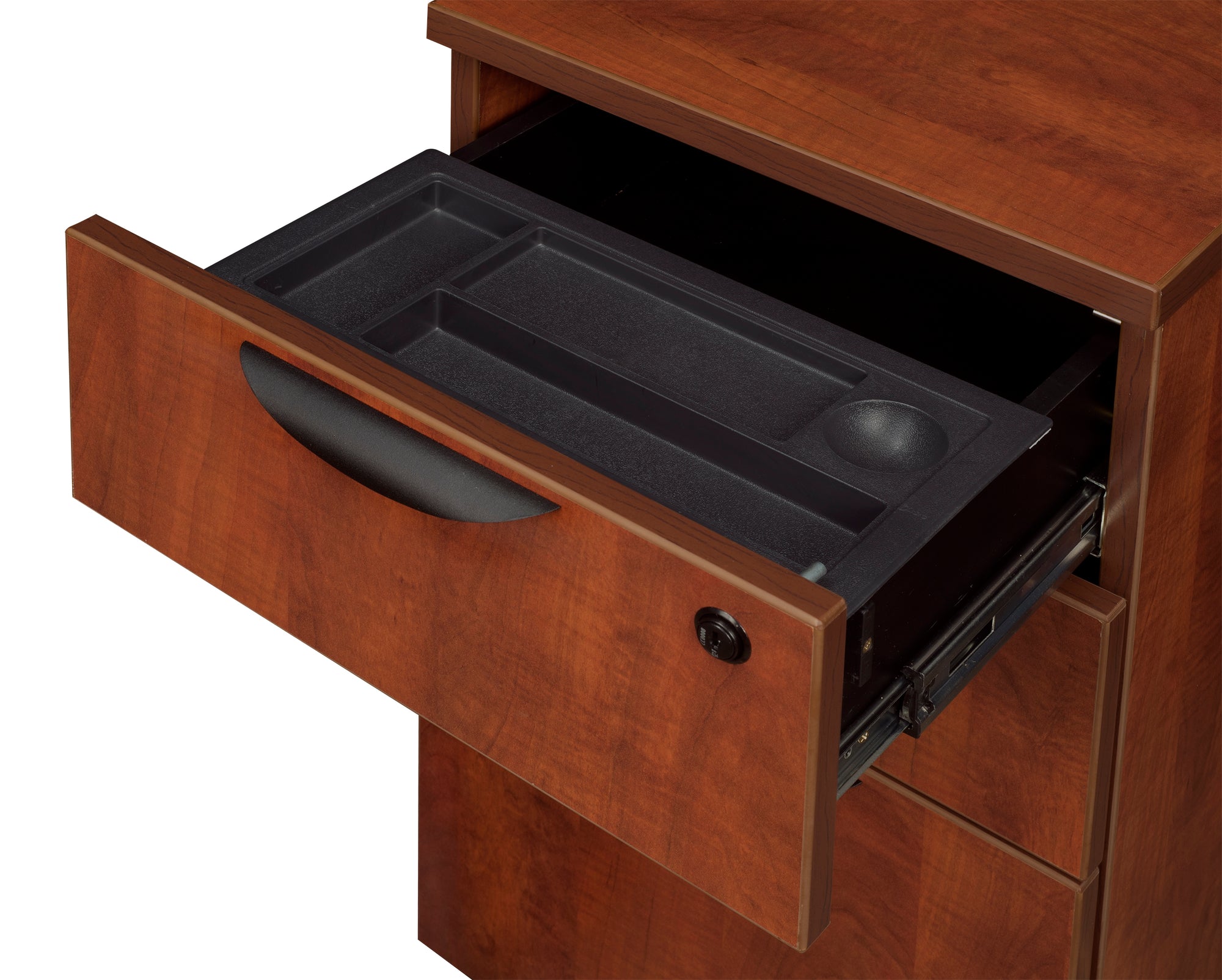Premium Cherry U-shaped Desk with Locking Pedestal & Wire Management