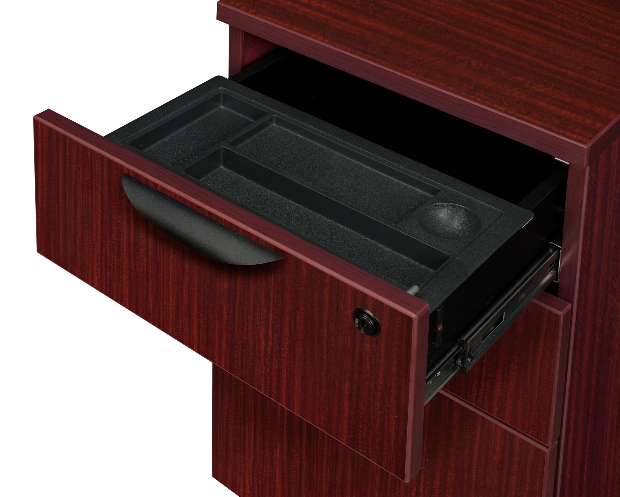 Premium Mahogany U-shaped Desk with Locking Pedestal & Wire Management