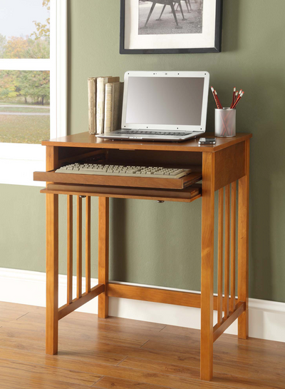 Mission Style Compact Oak Computer Desk with Keyboard Tray