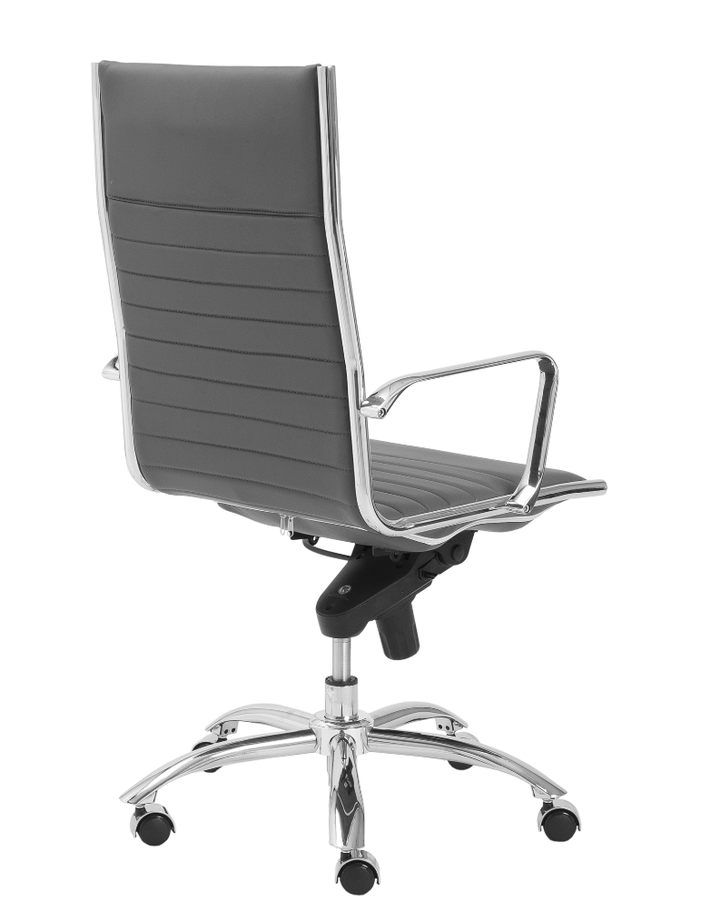 Gray Leather & Chrome High Back Modern Office Chair