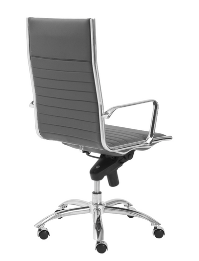 Gray Leather & Chrome High Back Modern Office Chair