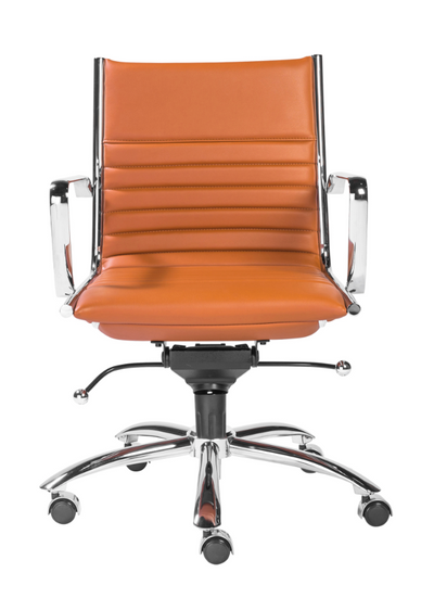 Cognac Leather & Chrome Low Back Modern Office Chair