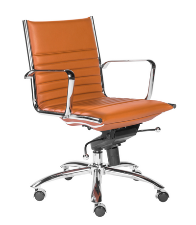 Cognac Leather & Chrome Low Back Modern Office Chair