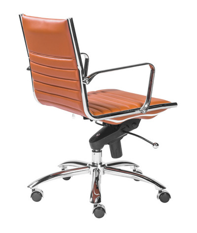 Cognac Leather & Chrome Low Back Modern Office Chair