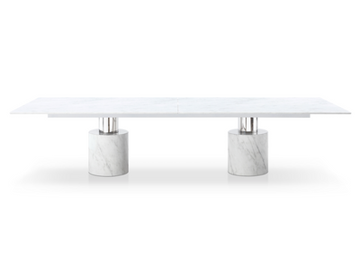 15-foot White Marble Conference Table with Polished Stainless Accents