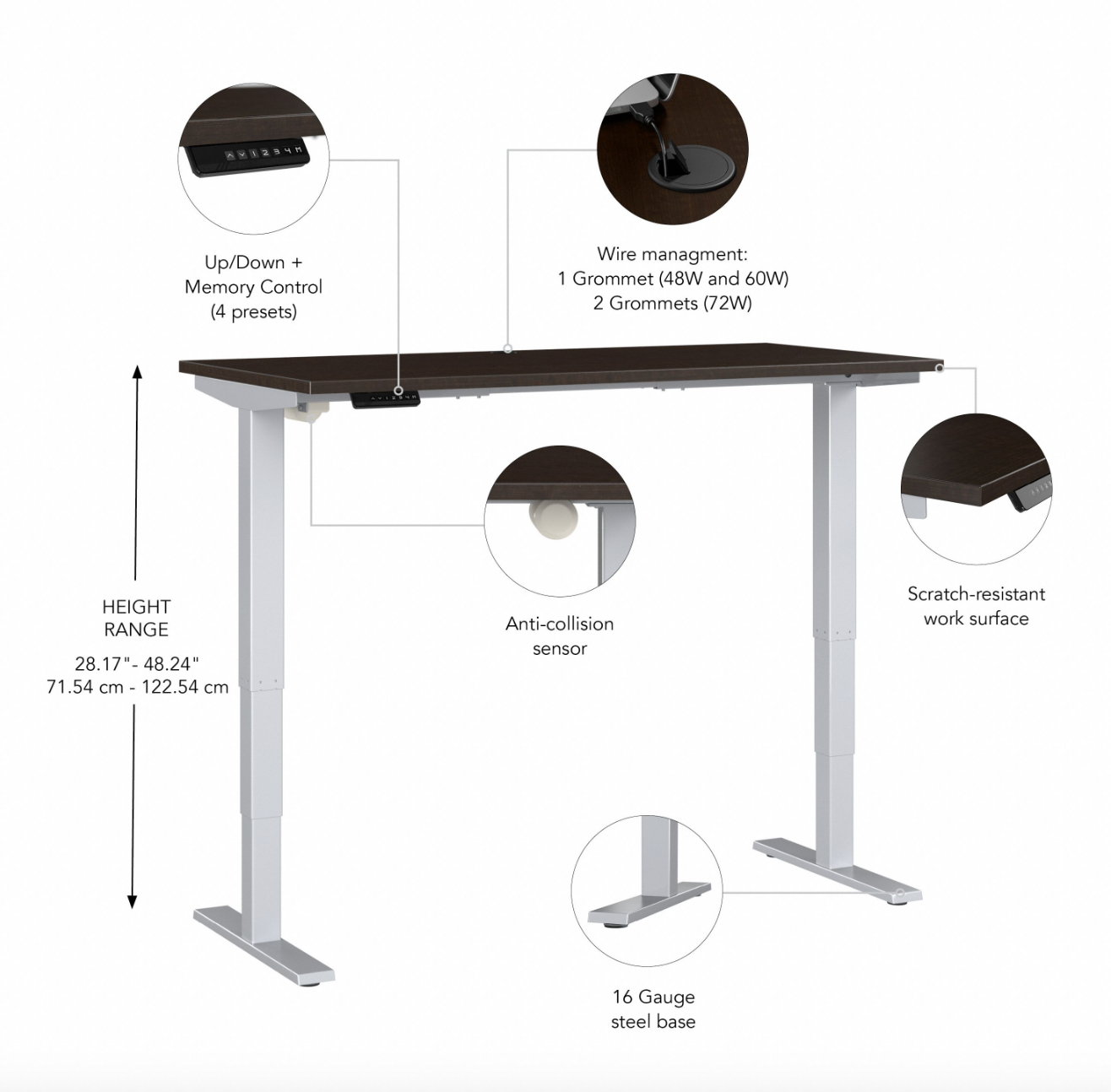 48" Mocha Cherry Sit-Stand Office Desk with Motorized Height Adjustment