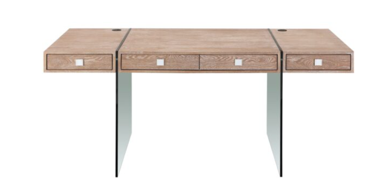 Elegant Modern Walnut Office Desk with Clear Glass Legs Elegant Modern Walnut Office Desk with Clear Glass Legs