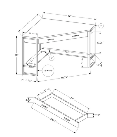 42" White and Silver Corner Desk