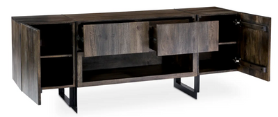 Solid Mango Wood 72" Contemporary Storage Credenza