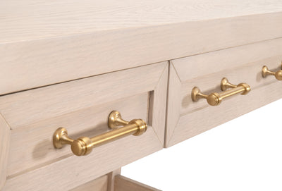 54" Light Honey Oak & Brushed Brass Executive Desk