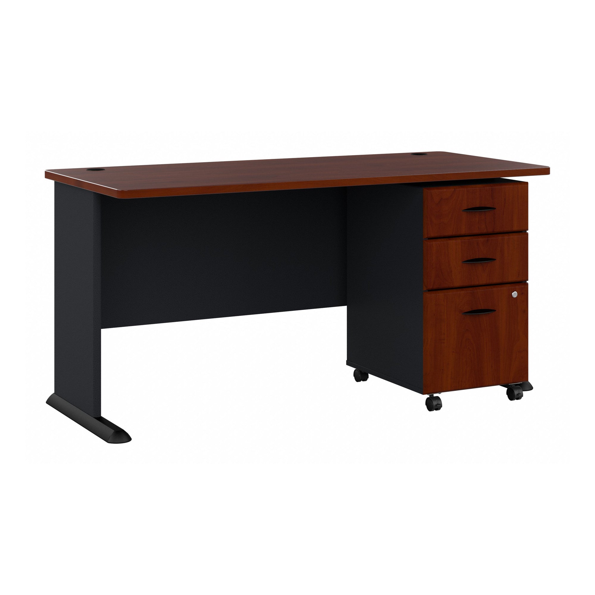 60" Office Desk with 3-Drawer Mobile Pedestal in Hansen Cherry