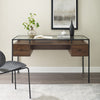 56" Dark Walnut Executive Desk with Glass Top & Side Drawers