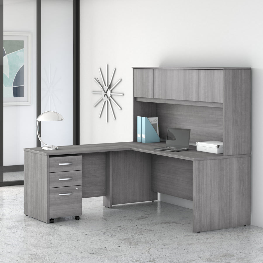 72" x 72" Platinum Gray Modern L-shaped Desk with Hutch & Mobile File