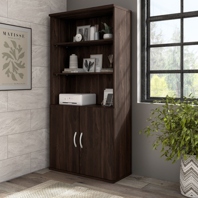 36" Modern Tall Bookcase in Black Walnut