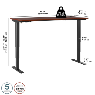 72" Large Modern Adjustable Standing Office Desk in Hansen Cherry with Black Base