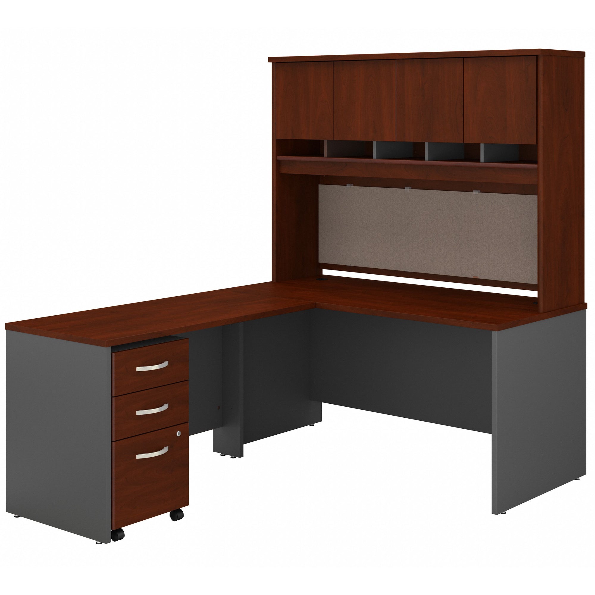 Cherry & Graphite Premium L-shaped Desk with Hutch & Mobile File