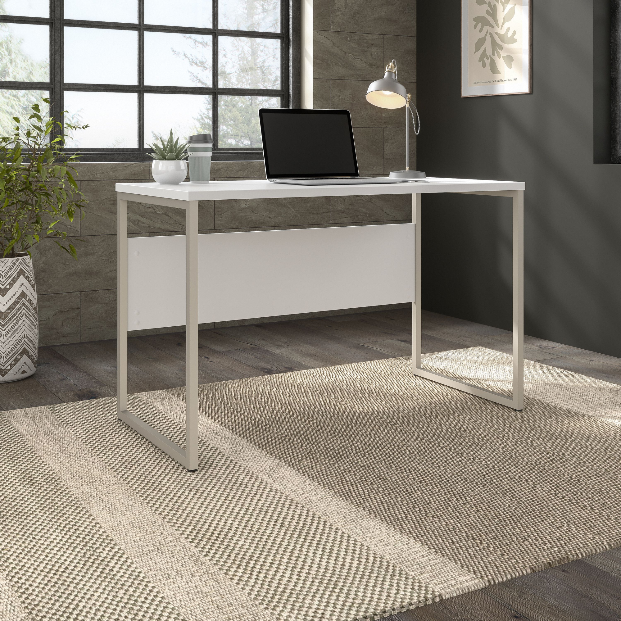 48" Elegant Modern Office Desk with Metal Legs in White