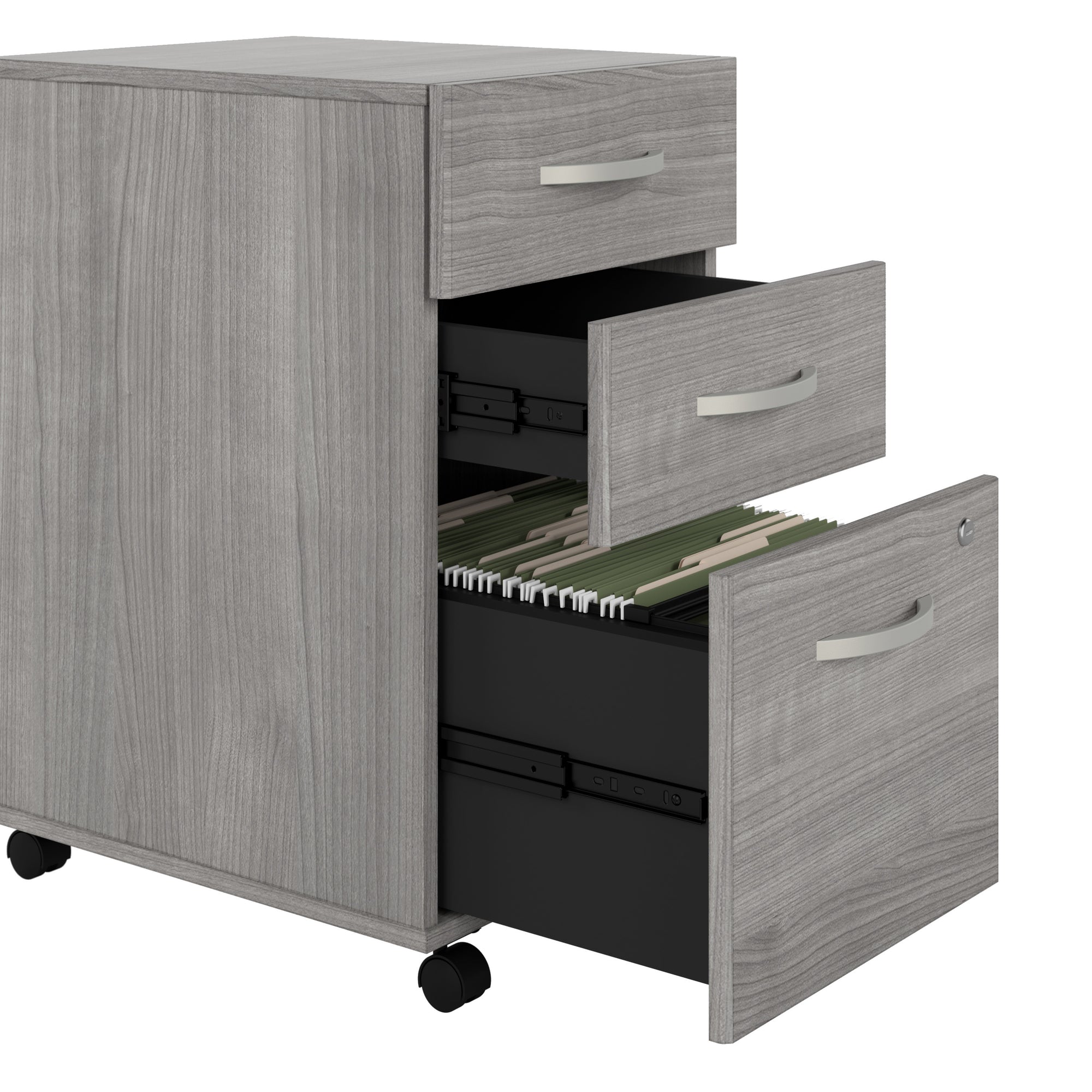 72" x 72" Platinum Gray Modern L-shaped Desk with Hutch & Mobile File
