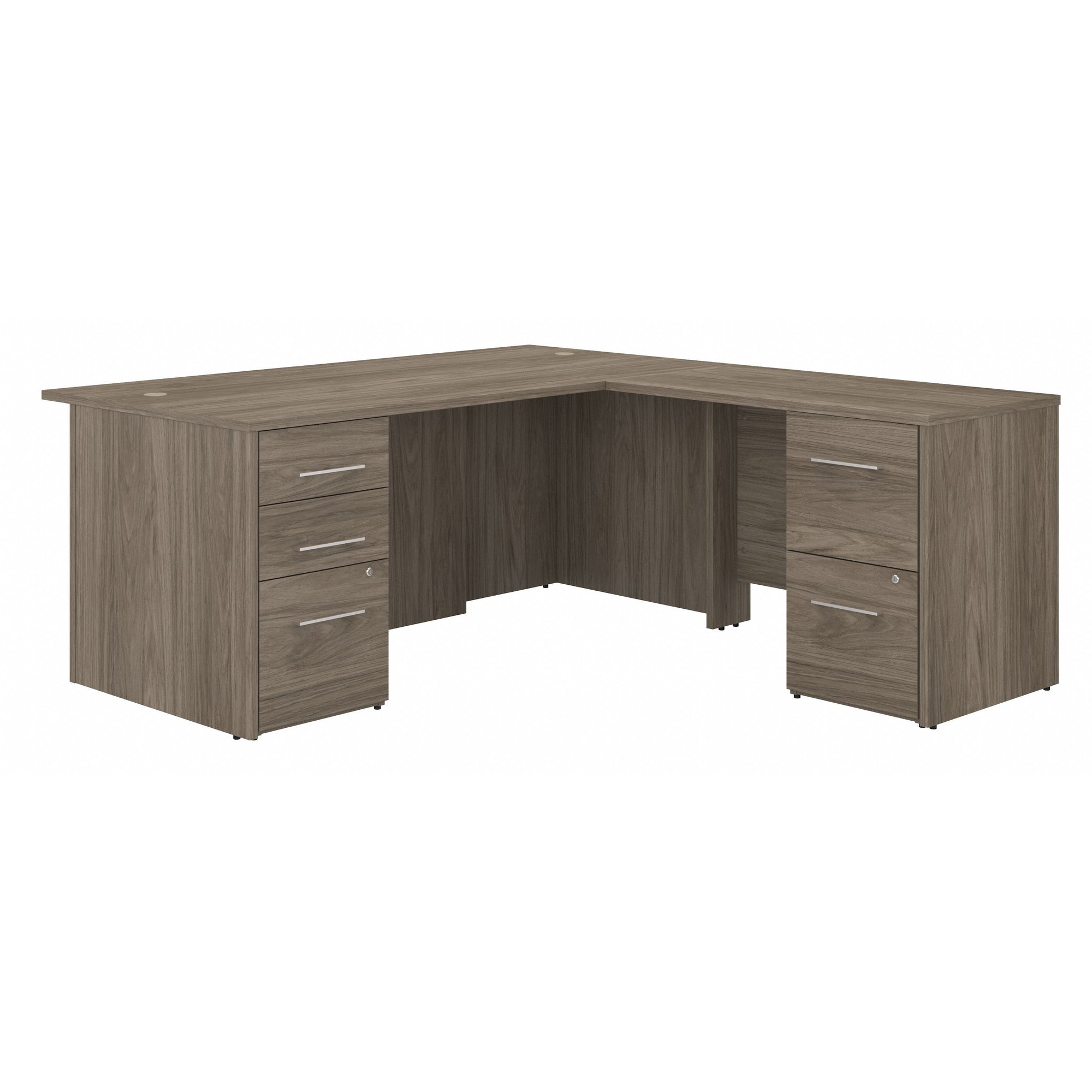 72" L-Shaped Modern Executive Desk with Drawers in Modern Hickory