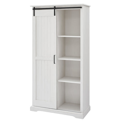 68" Brushed White Bookcase with Single Sliding Door