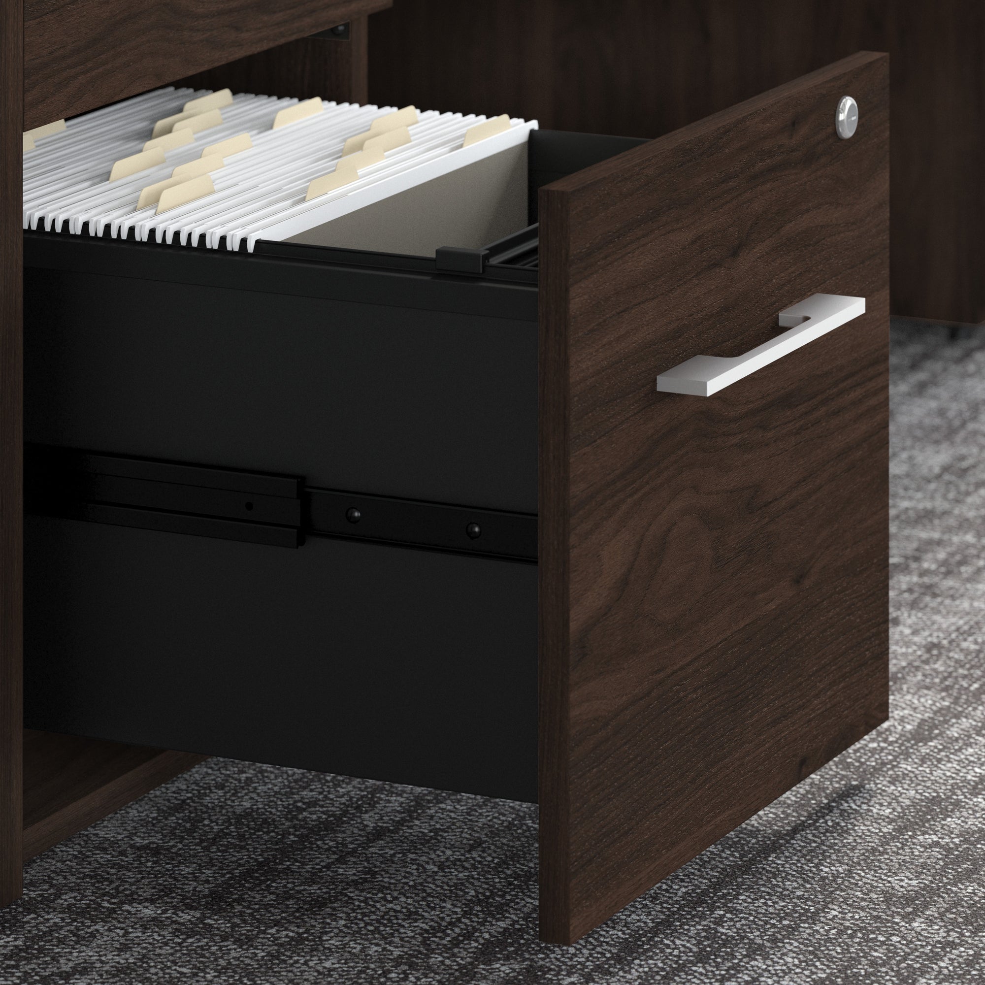 72" L-Shaped Modern Executive Desk with Drawers in Black Walnut