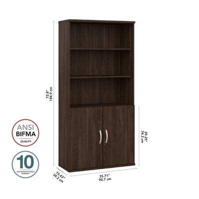 36" Modern Tall Bookcase in Black Walnut