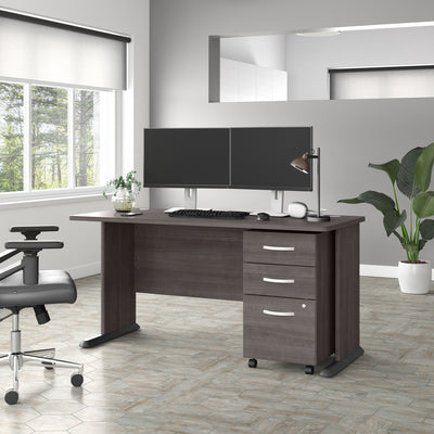 Modern 60" Storm Gray Workstation with 3-Drawer Mobile File