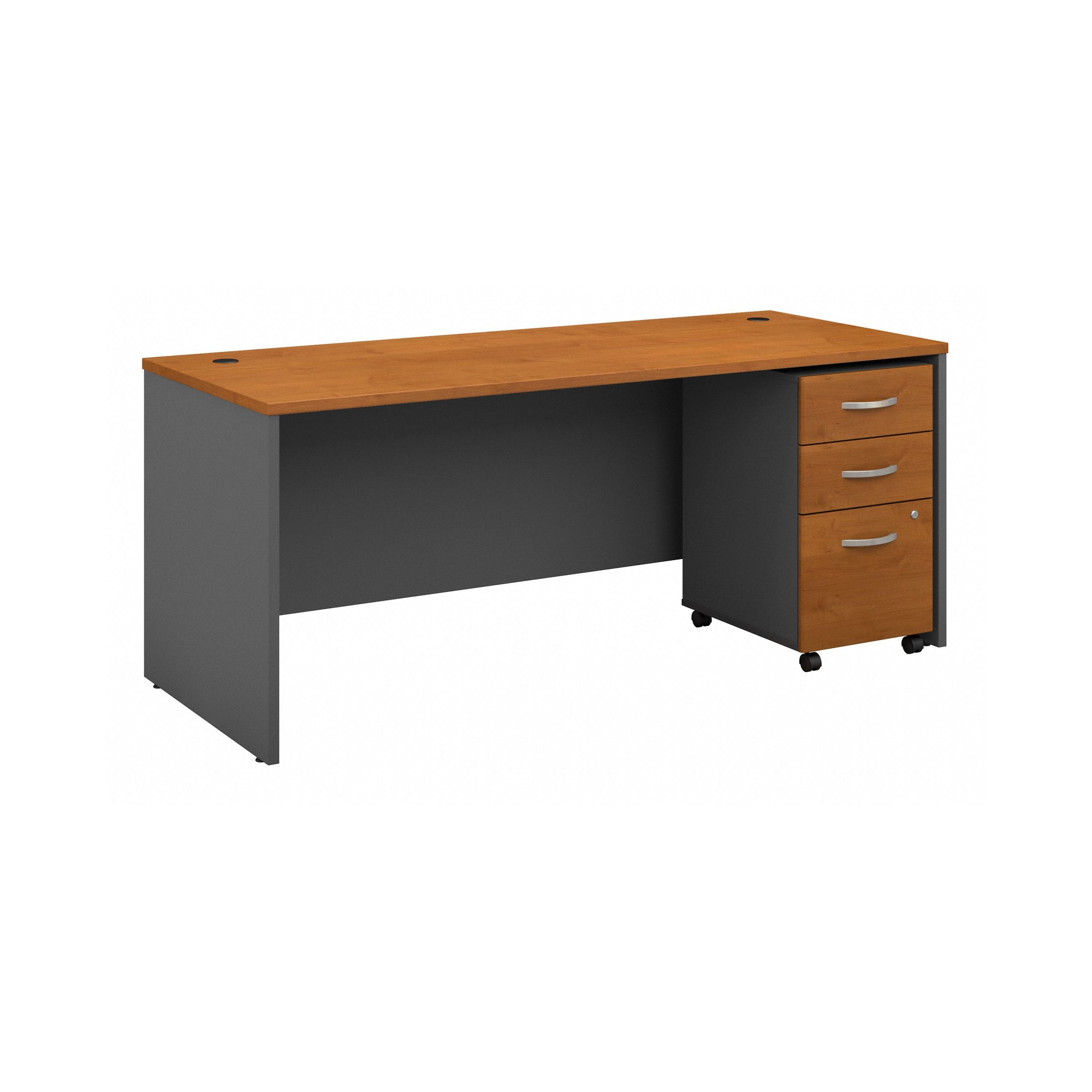 72" Office Desk with 3-Drawer Mobile File in Natural Cherry