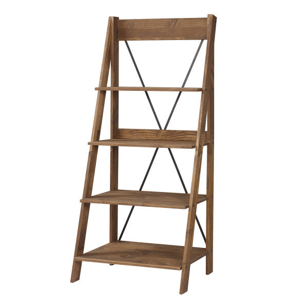 68" Rustic Solid Wood Ladder Bookshelf