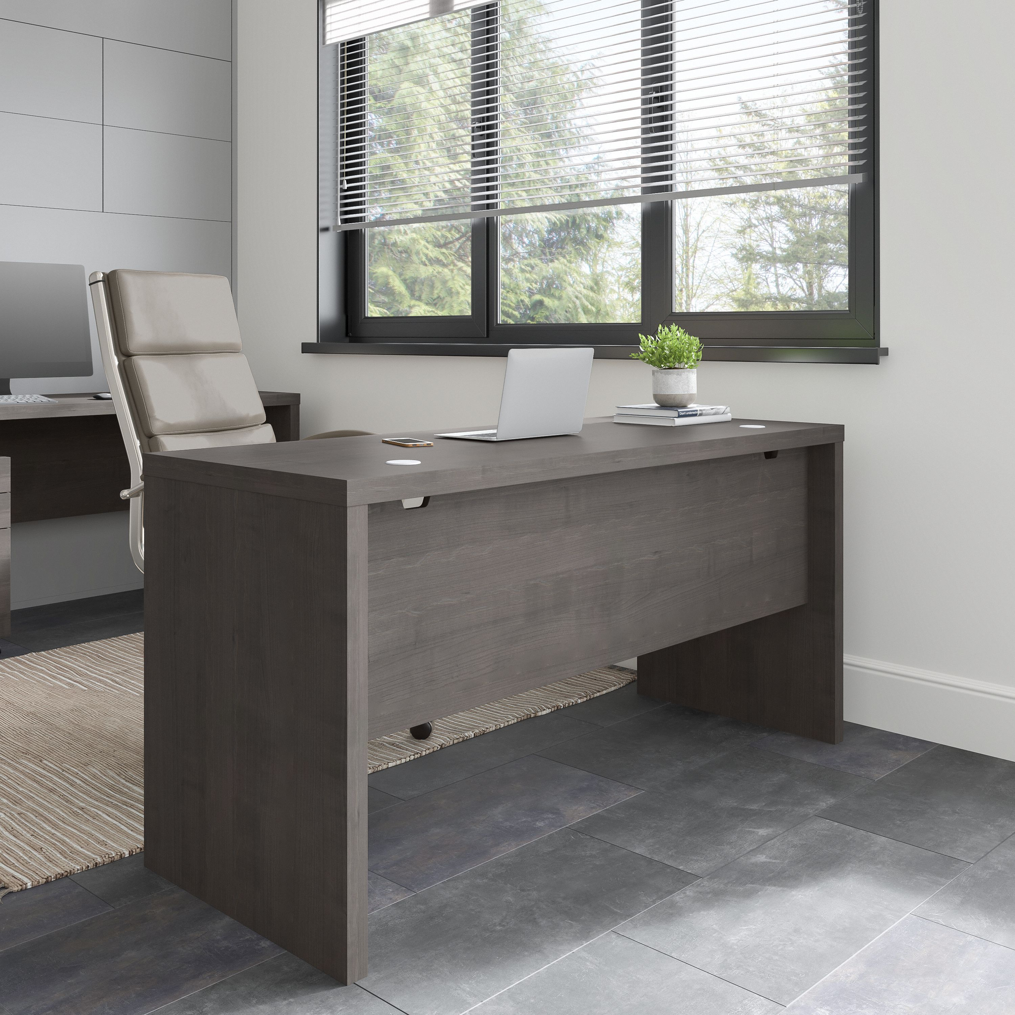 60" Modern Narrow Office Desk in Charcoal Maple