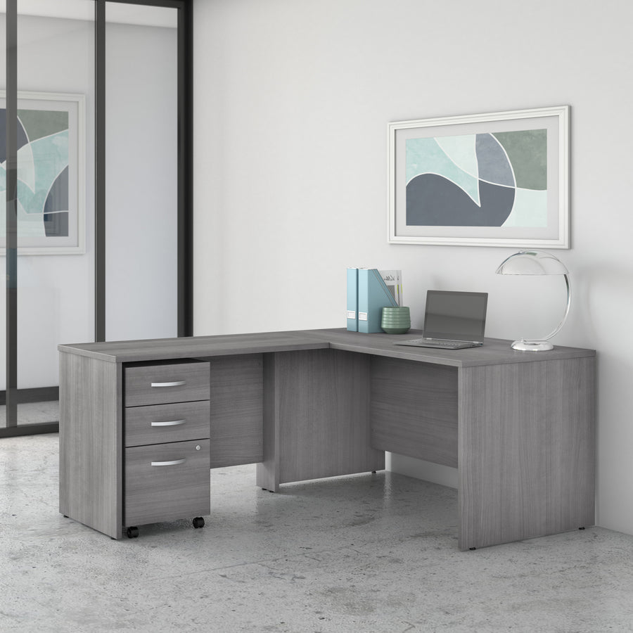 Platinum Gray 60" x 72" Modern L-shaped Office Desk with Mobile File