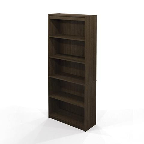 Elegant wooden bookcases with multiple shelves