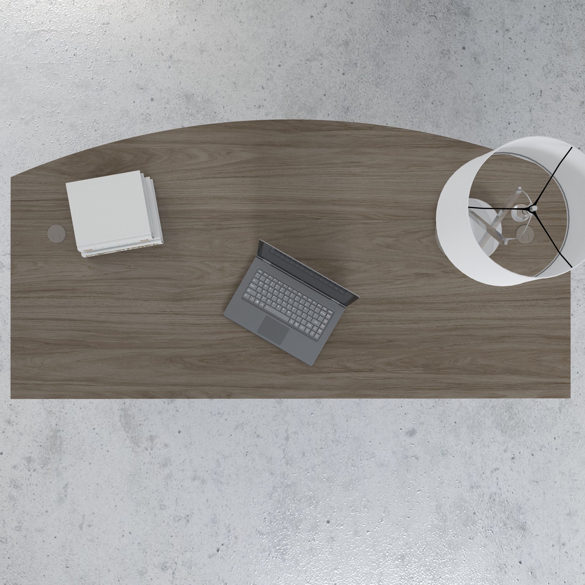 72" Bow-Front Office Desk with Privacy Panel in Modern Hickory