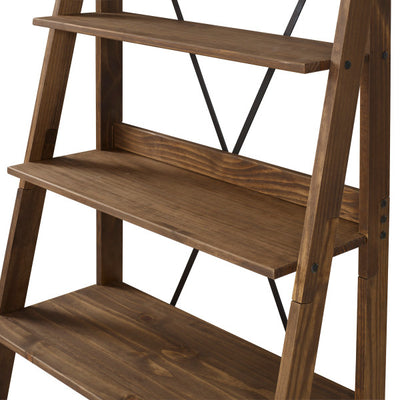 68" Rustic Solid Wood Ladder Bookshelf