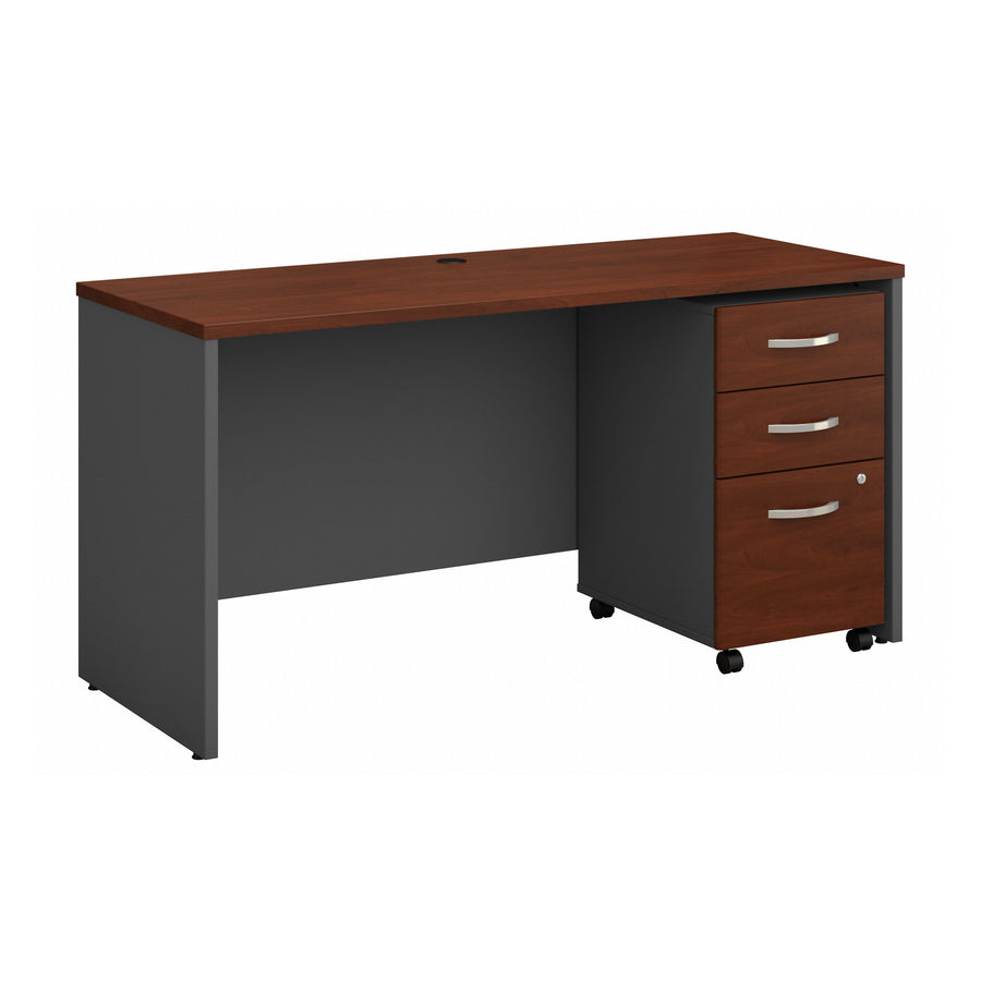 60" Modern Office Desk with Mobile Pedestal in Hansen Cherry