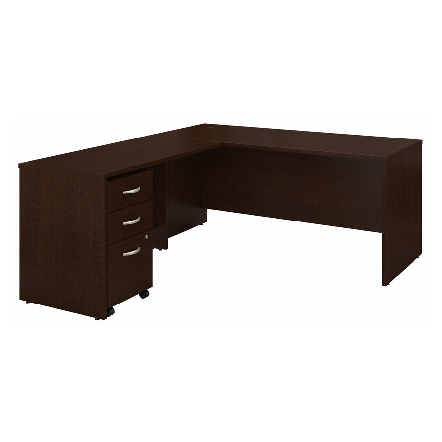 66" X 77" Modern L-shaped Desk with 3-Drawer Mobile Pedestal in Mocha Cherry