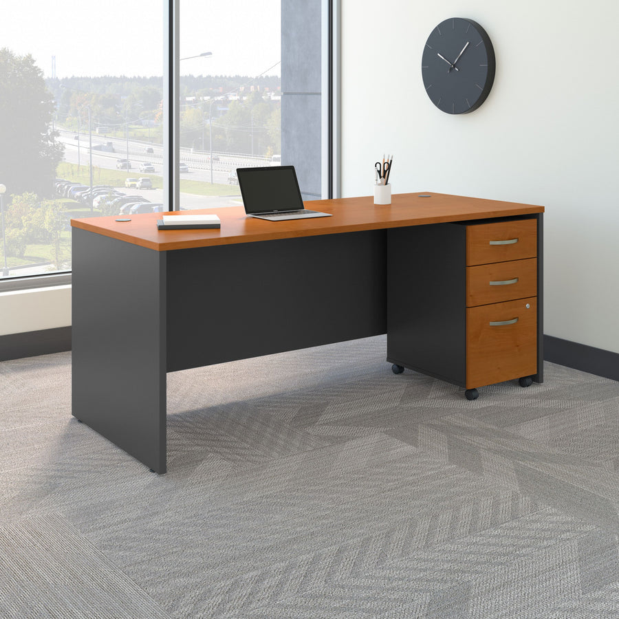 72" Office Desk with 3-Drawer Mobile File in Natural Cherry
