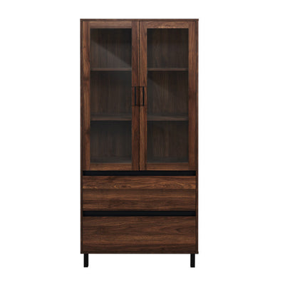 68" Classic Glass Door Bookcase in Dark Walnut