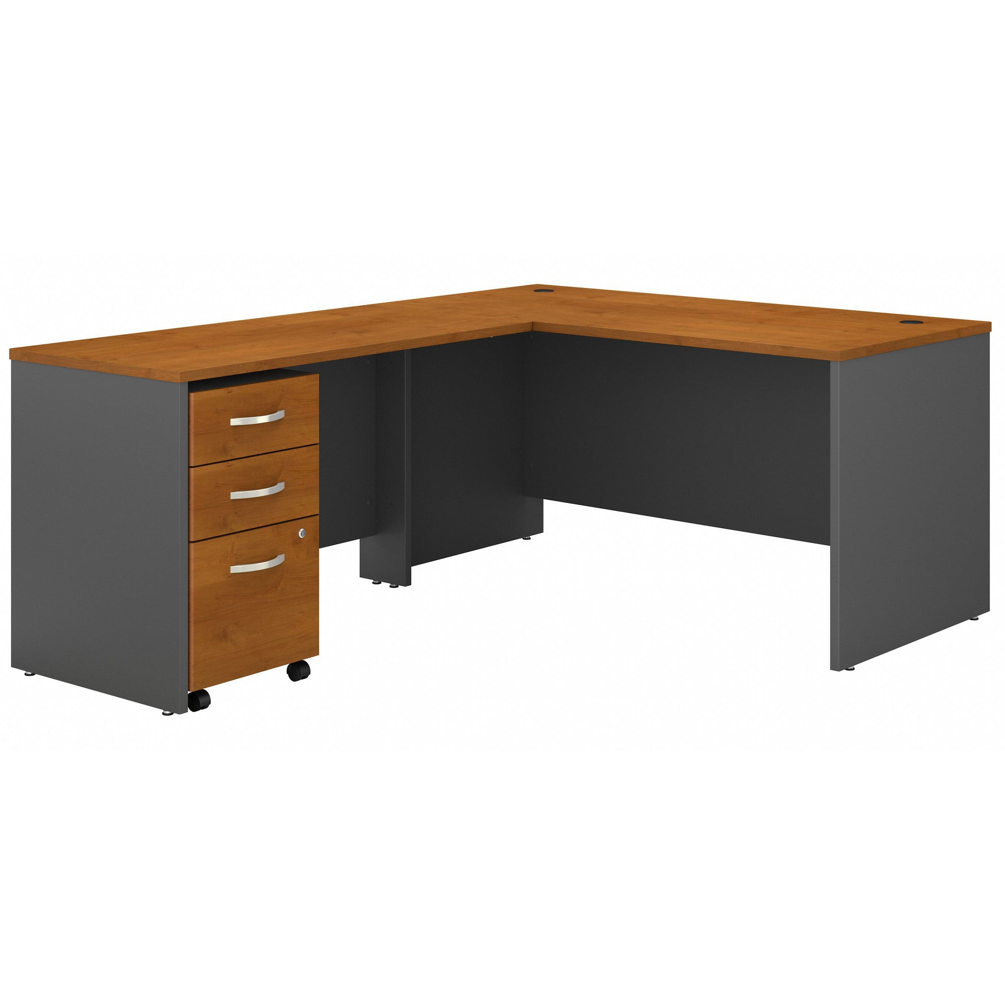 Natural Cherry & Graphite L-Shaped Desk with Mobile File