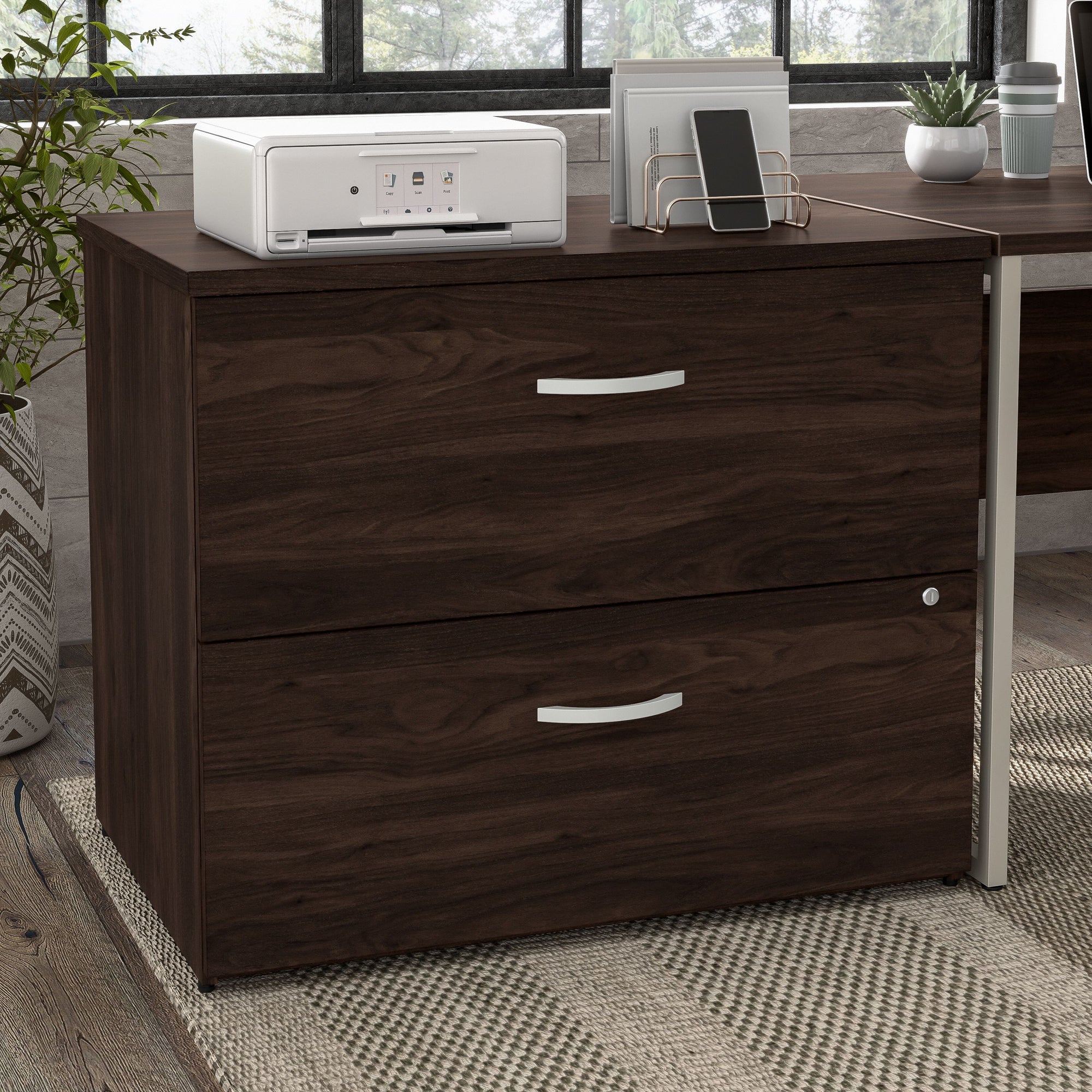 72" Modern Executive Office Desk with Metal Legs in Black Walnut